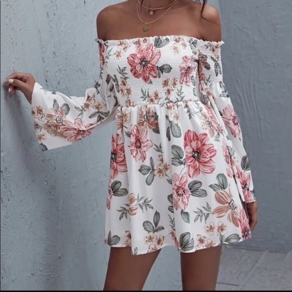 Boho Off shoulder floral print dress - Picture 4 of 6